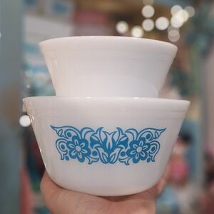 Vintage Federal Glass Mixing Bowls, Blue Tulip Nesting Bowls , MCM Kitchen